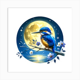 Kingfisher Under Moonlight Art Print