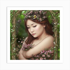 Asian Girl With Flowers Art Print