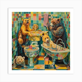 Bears In The Bathroom Art Print