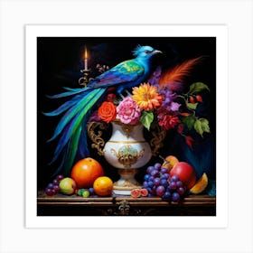 Baroque Style Still Life Painting Pot Overflowing With Vibrant Iridescent Paint Suggesting Infinit Art Print