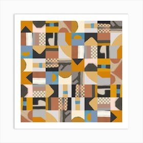Mid Century Grid Pattern Two Square Art Print