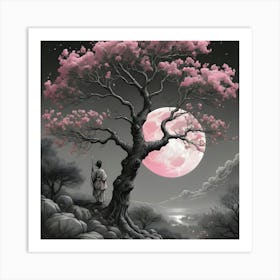 Cherry Blossom Tree with girl Art Print