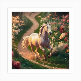 White Horse In The Garden Art Print