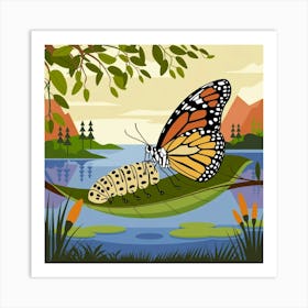 Butterfly And Caterpillar Art Print