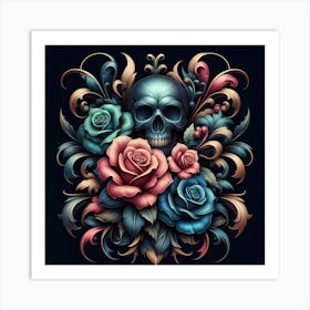 Skull And Roses 2 Art Print