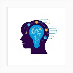 Abstract Vector Icon Illustrating A Human Head Bust With An Illuminating Light Bulb In The Forehead Art Print