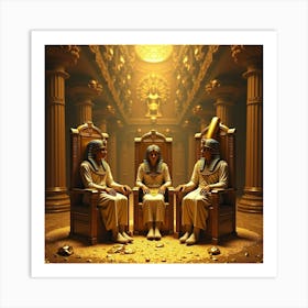 Pharaohs Sitting On Thrones Surrounded By Golden Treasures 1 Art Print