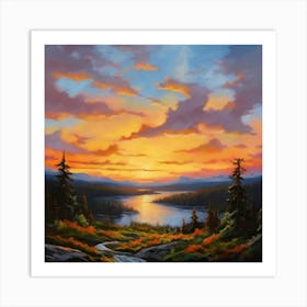 Sunset Over The Lake Art Print