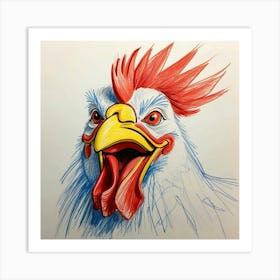 Rooster Drawing Art Print