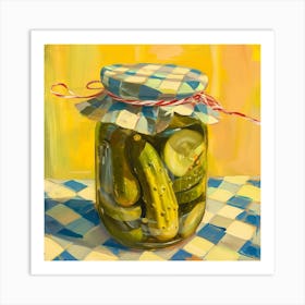 Pickles In A Jar Yellow Background 2 Art Print