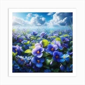 Blue Flowers In A Field Art Print