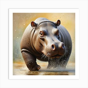 Hippo Playing in Water Art Print