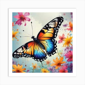 Butterfly With Flowers 9 Art Print