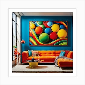 Abstract Modern Wall With Flowing Stripes Vibrant Signal Colors Of Red Green Blue Yellow Featur Art Print