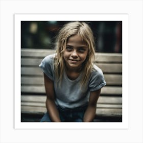 Little Girl Sitting On A Bench Art Print