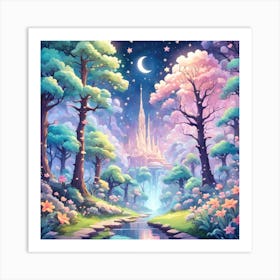 A Fantasy Forest With Twinkling Stars In Pastel Tone Square Composition 360 Art Print