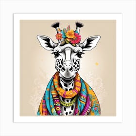 Giraffe With Flowers Art Print