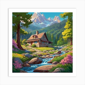 Cabin In The Mountains 3 Art Print