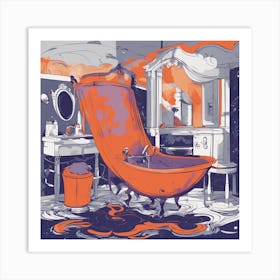 Drew Illustration Of Bath On Chair In Bright Colors, Vector Ilustracije, In The Style Of Dark Navy A (2) Art Print