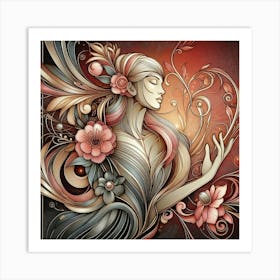 Woman With Flowers 1 Art Print