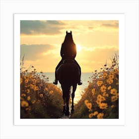 Sunset Horse Rider Art Print