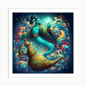 A Colorful Genie Coming Out Of A Bottle 3 Art Print