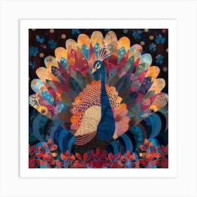 Patchwork Quilted Peacock 2 Art Print