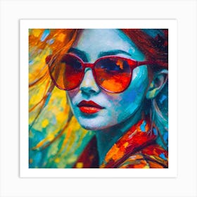 Beautiful Woman In Red Sunglasses Mosaic Effect Art Print