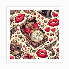 Valentine's Day, kiss pattern Art Print