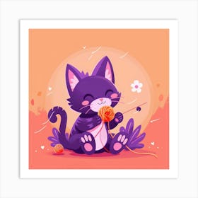 Cute Cat Playing With Yarn Art Print