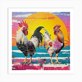 Kitsch Retro Rooster Collage 2 Art Print