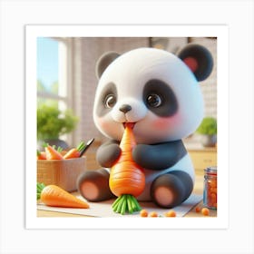 Panda Bear Eating Carrots Art Print