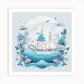 Sailing Ship In The Sea Art Print