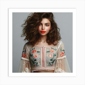 Beautiful Young Woman In Embroidered Top Art Print