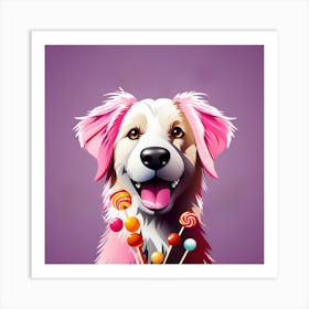 Lollipop Dog, pink dog, lollipop, dog and candy, colorful dog illustration, dog portrait, animal illustration, digital art, pet art, dog artwork, dog drawing, dog painting, dog wallpaper, dog background, dog lover gift, dog décor, dog poster, dog print, pet, dog, vector art, dog art Art Print