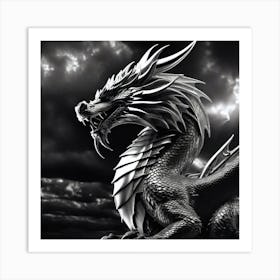 Black And White Dragon 3 Art Print