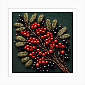 Rowan berries embroidered with beads 1 Art Print