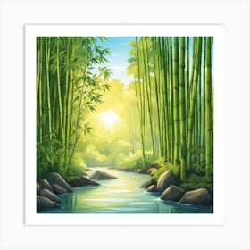 A Stream In A Bamboo Forest At Sun Rise Square Composition 94 Art Print