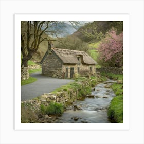 Thatched Cottage By The Stream 2 Art Print