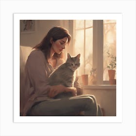 Cat and Woman 3 Art Print