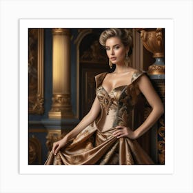 Beautiful Woman In Golden Dress 3 Art Print