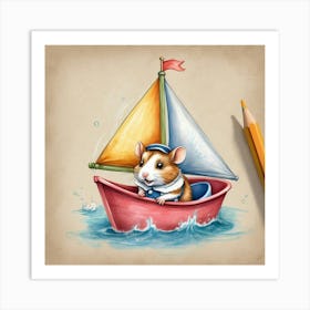 Hamster In A Boat 3 Art Print