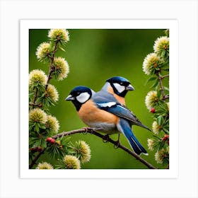 Two Birds Perched On A Branch 2 Art Print