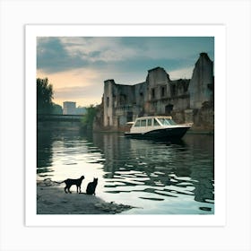 Cat On A Boat Art Print