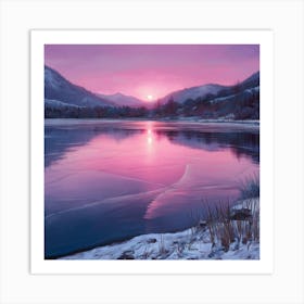 Serene Sunset Over Ice Covered Lake Art Print