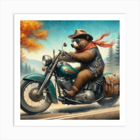 Bear On A Motorcycle Art Print