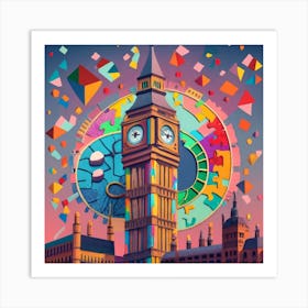 Big Ben Clock Likeness Puzzle Mosaic Art Print