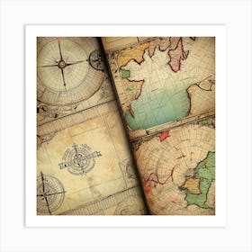 Old Maps And Compass Art Print