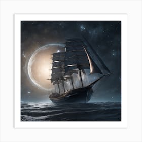 Celestial Leviathan: A Ghost Ship Whispers Through the Astral Winds Art Print