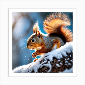 Squirrel In The Snow 5 Art Print